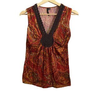 Vintage Y2K Cha Cha Vente Paisley Vneck Top Red‎ Medium Boho Whimsygoth